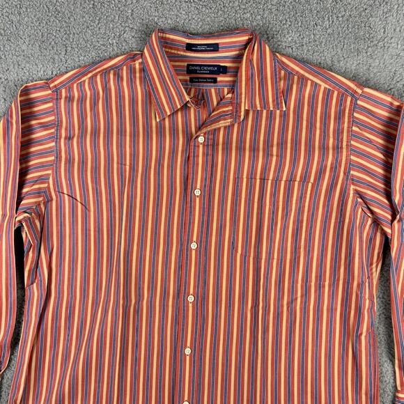 Daniel Cremieux Men's Orange Striped 100% Cotton Long Sleeve Button Up Shirt - Picture 2 of 16